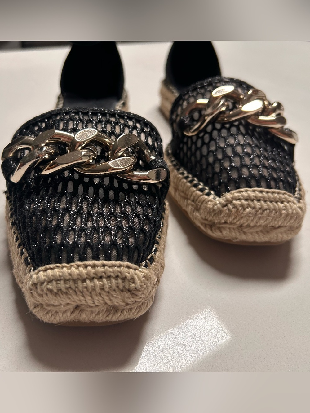 INC International Concepts Black Mesh Gold Chain Espadrille Sandals 9.5 M NWOT - Picture 7 of 10